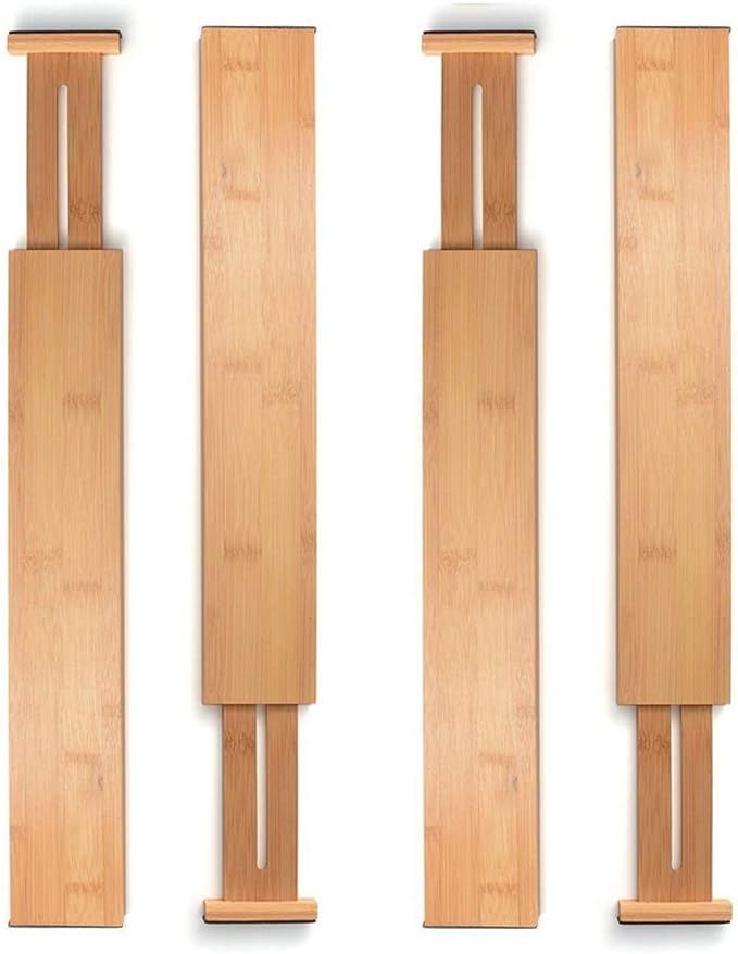 Bamboo Drawer Divider Set of 4 - Kitchen Drawer Organizer Spring Adjustable & Expendable Drawer D... | Amazon (US)