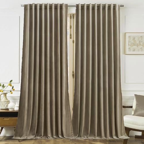 Timeper Taupe Velvet Curtains W62 x L84 inches 2 Panels, Light Blocking Curtains for Bedroom Living Room Thermal Insulated Luxury Super Soft Window Drapes,Back Tab & Rod Pocket | Amazon (US)