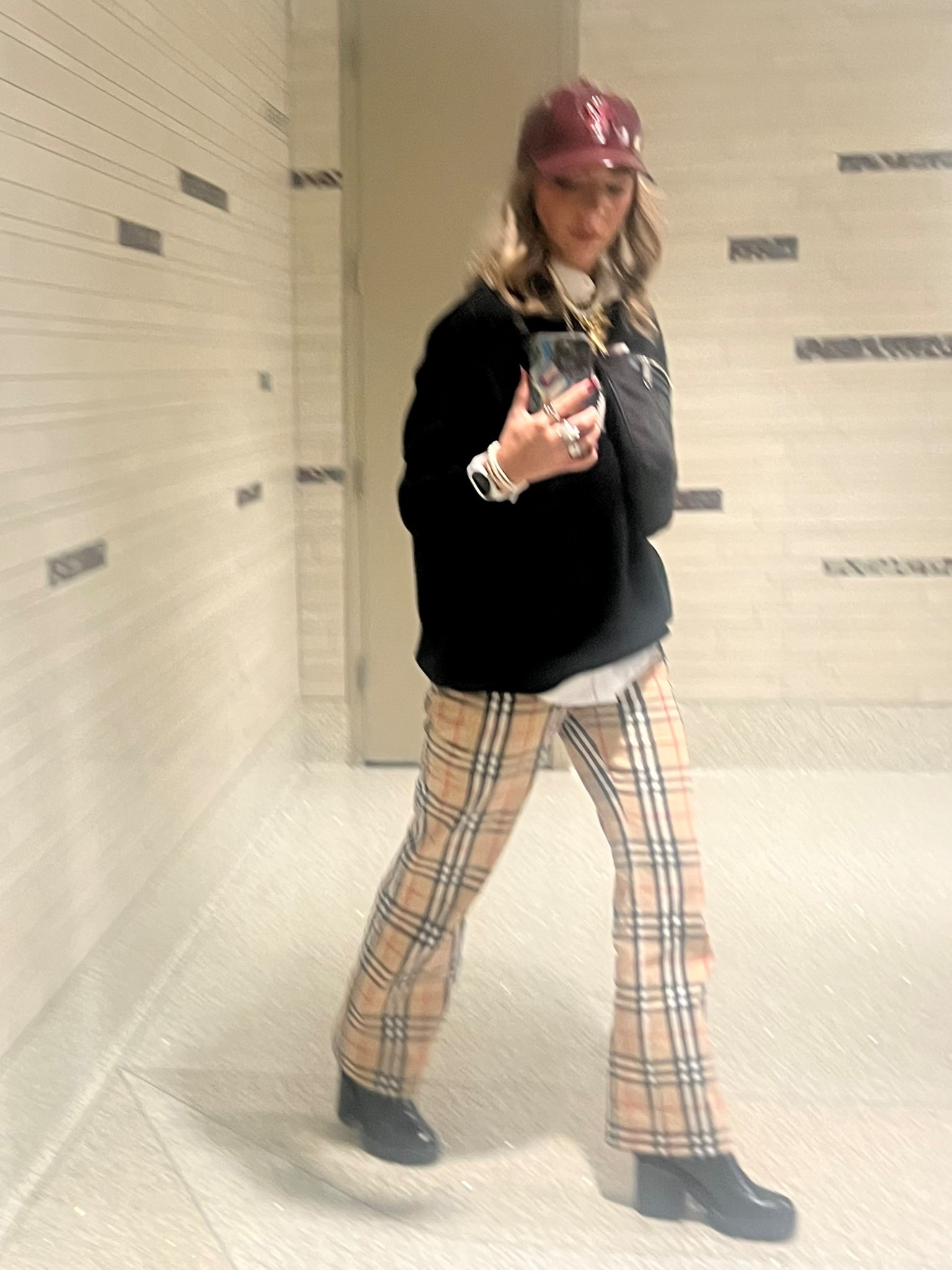 Airport travel fit, Anthropologie leather baseball cap paired with black letter sweater with white long sleeve underneath, Burberry pants, and Gucci bootss

#LTKootd #LTKHoliday #LTKTravel