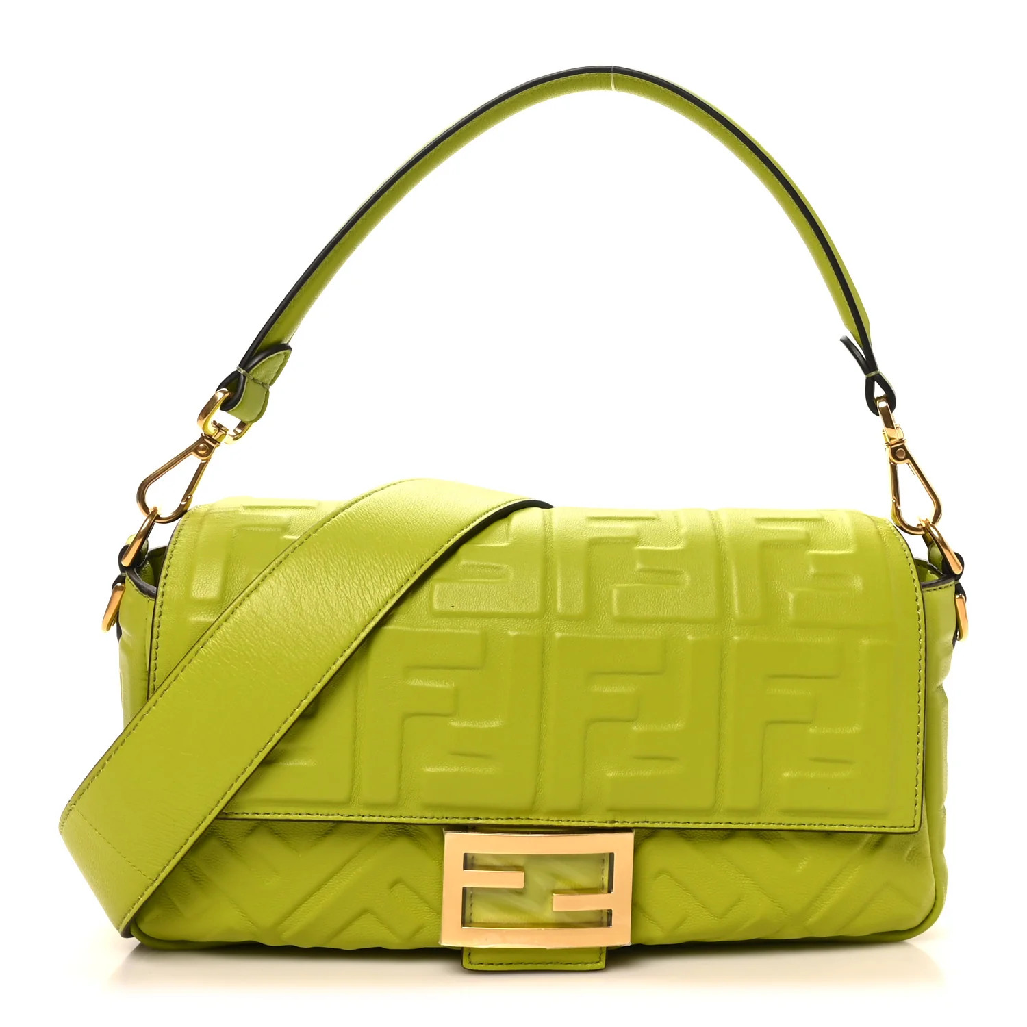 Fendi Nappa FF 1974 Embossed Baguette Wasabi 1880928 | FASHIONPHILE (US)