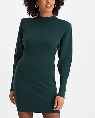 Mock Neck Padded Shoulder Sweater Sheath Dress | Express