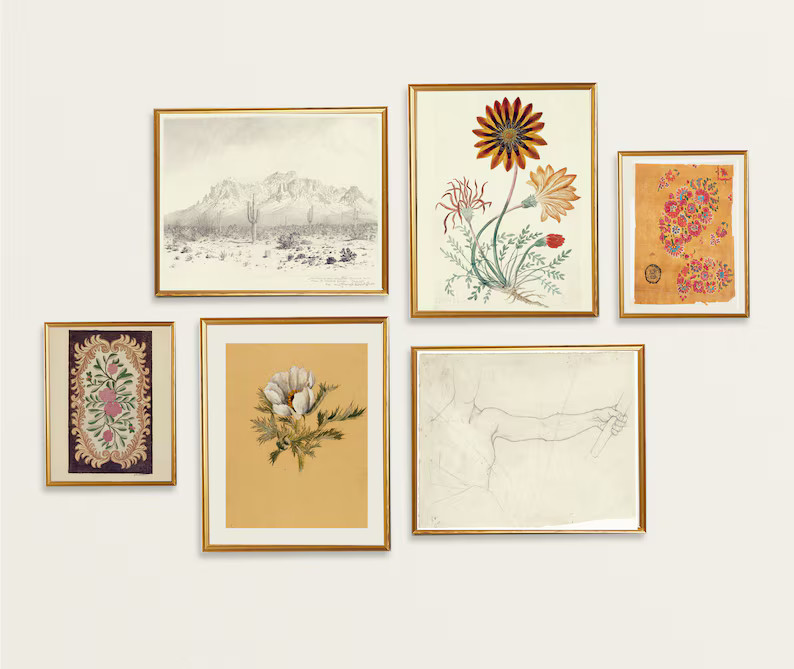 Gallery Wall Set Orange, Set of 6 Prints Digital Download, Vintage Gallery Set, Warm Tones Home D... | Etsy (US)