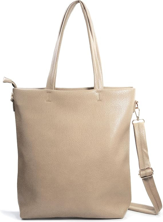 HOXIS Women's Vertical Tote Bag with Removable Shoulder Strap Vegan Leather Shoulder Handbag Satc... | Amazon (US)