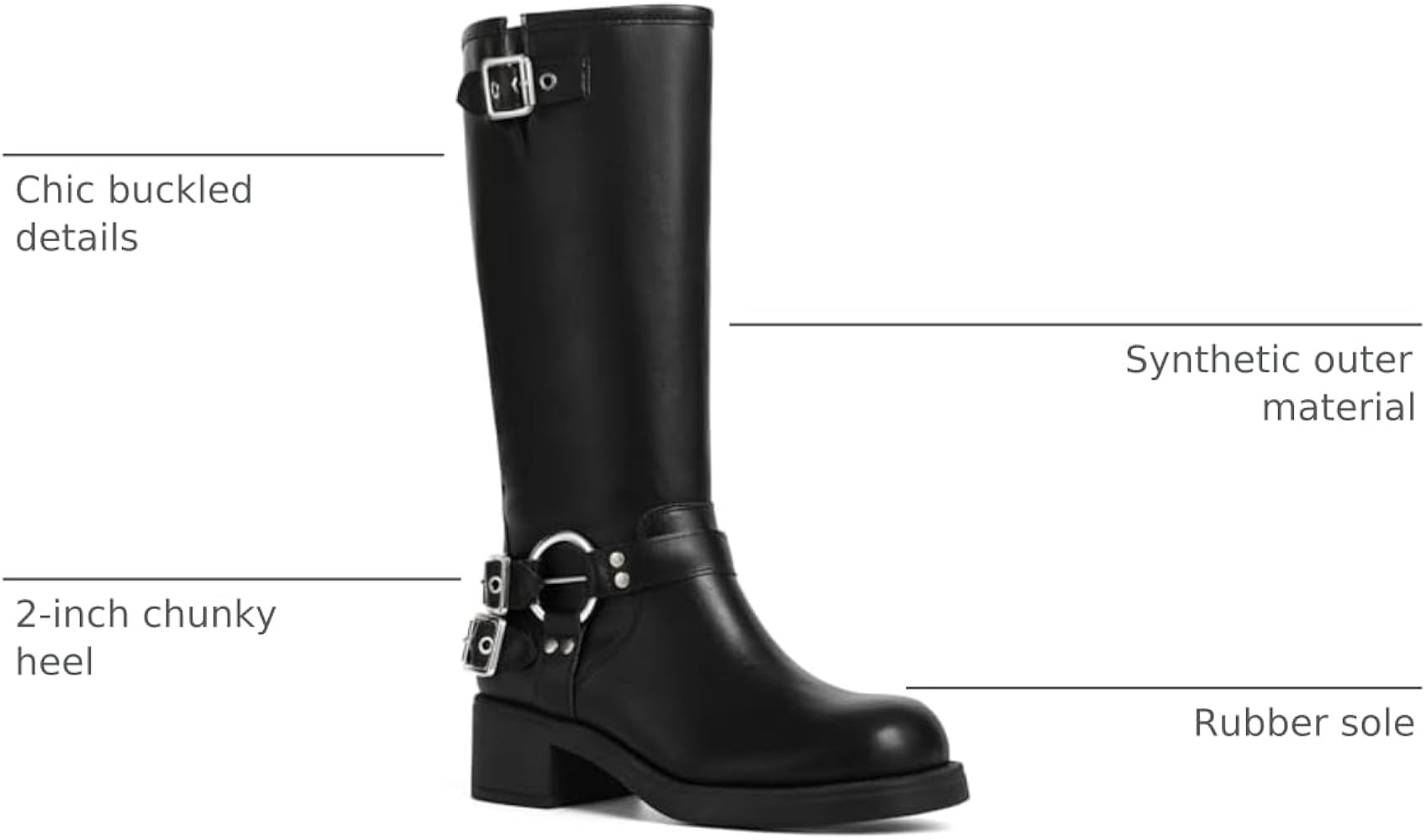 AMINUGAL Knee High Boots Women Square Toe Pull On Wide Calf Riding Fashion Buckles Chunky Metalli... | Amazon (US)