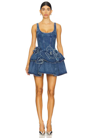 AKNVAS Devyn Saxe Blue Denim Ruffle Dress in Saxe Blue from Revolve.com | Revolve Clothing (Global)