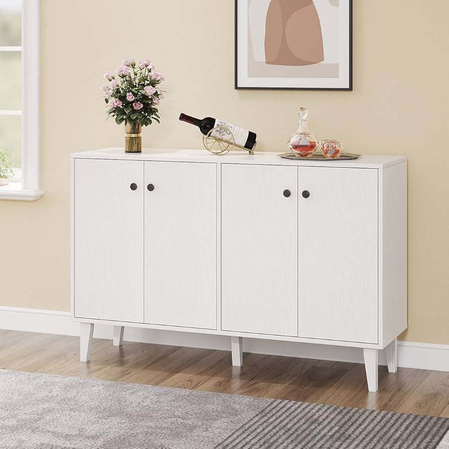 Panana Sideboard Buffet Cabinet Kitchen Storage Cabinet Living Room 4 Doors Console Table (White) | Amazon (US)