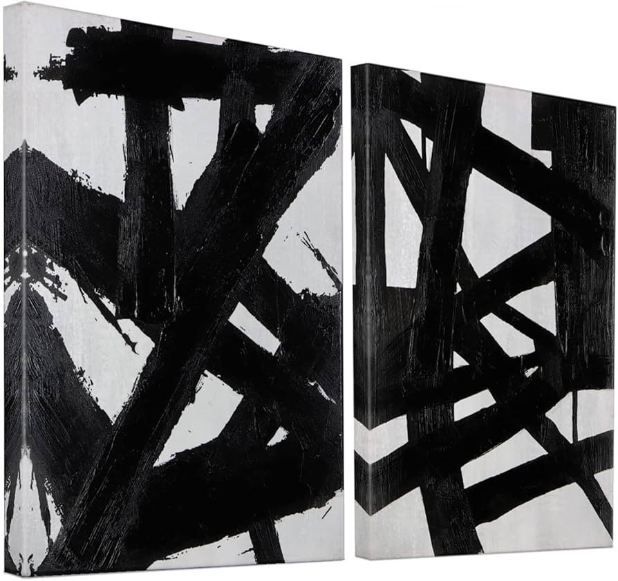 Zessonic Black And White Abstract Wall Art - Black Painting Stroke Graffiti Artwork for Living Ro... | Amazon (US)