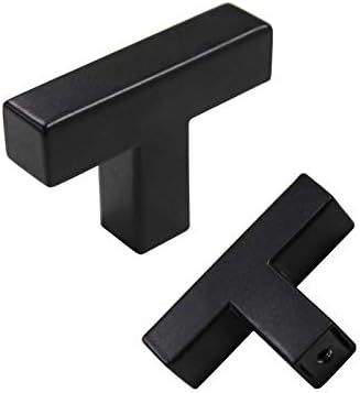 5Pack Goldenwarm Black Square T Bar Single Hole Knobs Cabinet Pull Drawer Handle Stainless Steel ... | Amazon (US)