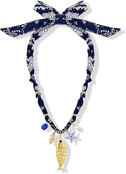 Chunky Gold Fish Pendant Necklace For Women Long Silk Scarf Turquoise Strand Necklace With Fish P... | Amazon (US)