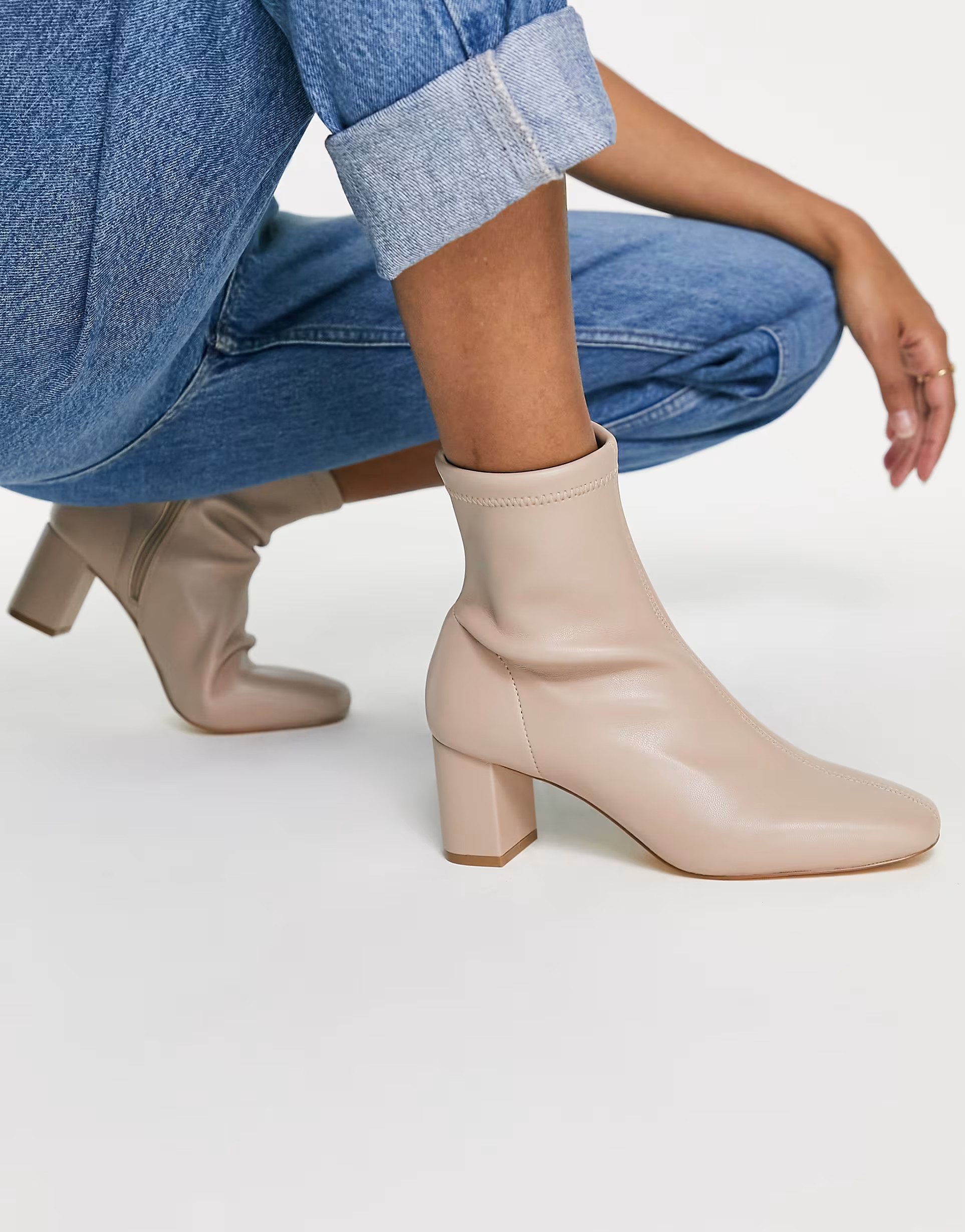 Ever New square toe ankle boots in beige | ASOS (Global)
