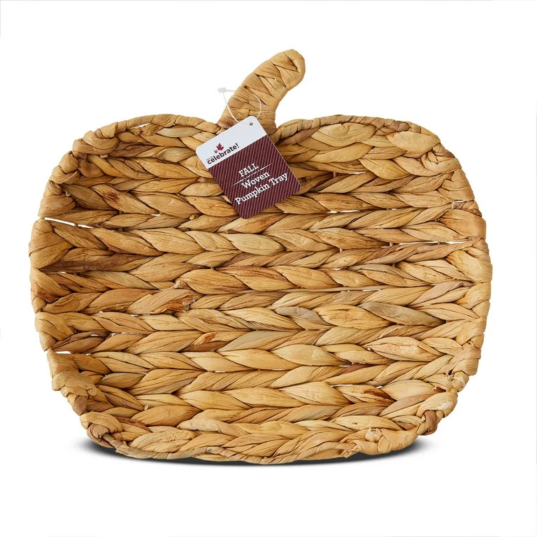 Wicker Rattan Woven Pumpkin Decorative Tray, Brown, 12" x 11.25", Fall by Way To Celebrate | Walmart (US)