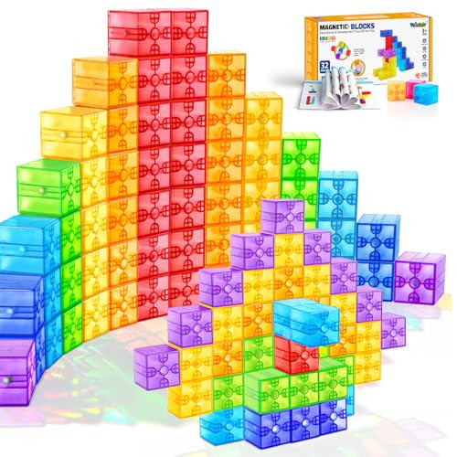 Magnetic Blocks - 32pcs Translucent Magnetic Building Blocks for Toddlers 1-3, STEM Rainbow Magnet Cubes for Kids Ages 2-4, Magnet Toys for Kids 3-5, Christmas Birthday Gifts for Girls & Boys | Amazon (US)