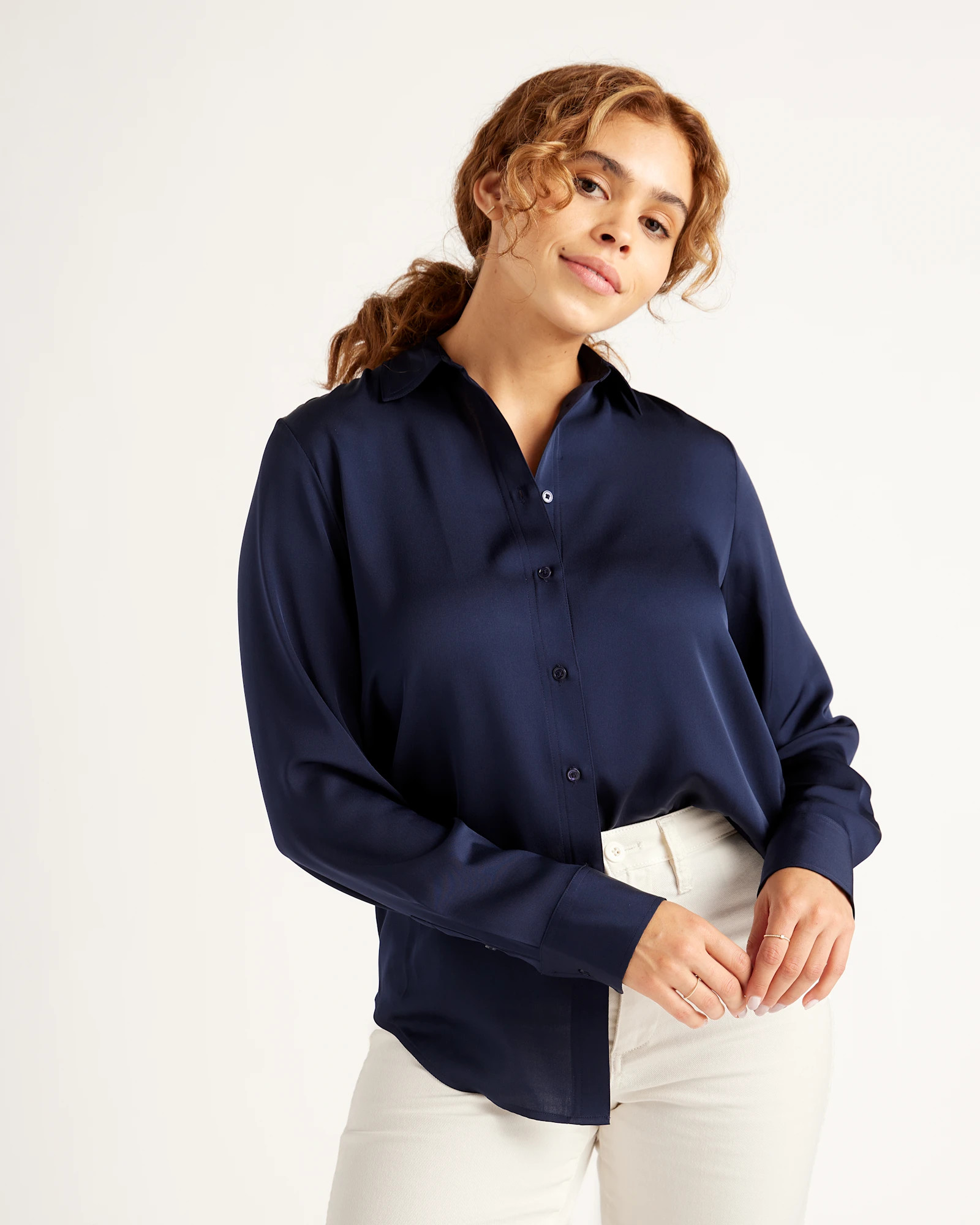 Quince | Women's Washable Stretch Silk Blouse in Wine Tasting, Size Small | Quince