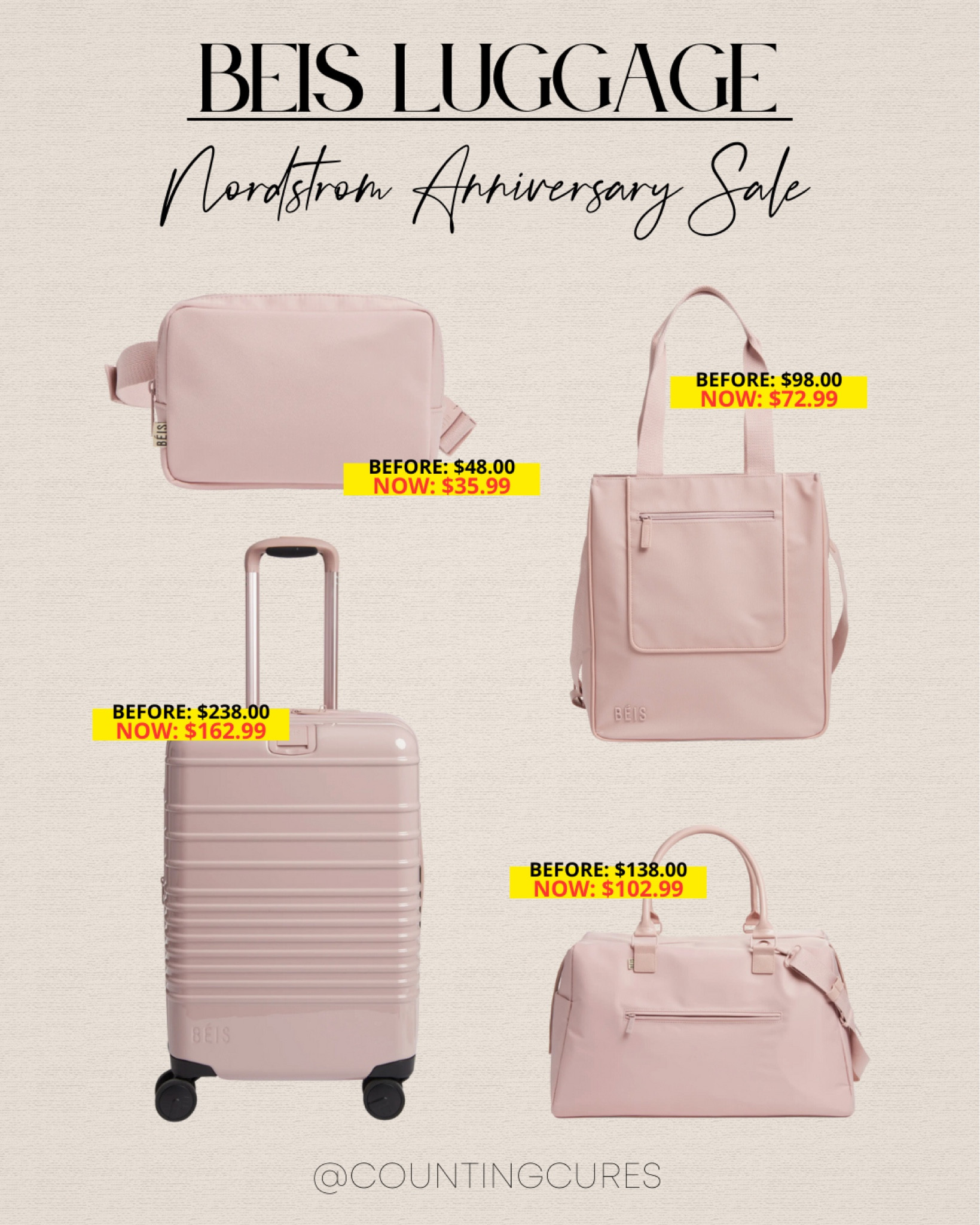 Travel in style with BEIS pink luggage, weekender, belt bag now on sale at the Nordstrom Anniversary Sale! These always keep my trips both chic and organized. 
#travelessential #packingtips #vacationmusthave #affordablefinds

#LTKxNSale #LTKTravel #LTKItBag