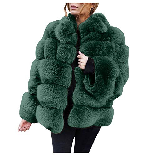 Luxury Faux Fur Coat Women Winter Bubble Jackets Open Front Cardigan Plus Size Fuzzy Fleece Outerwear Green | Amazon (US)