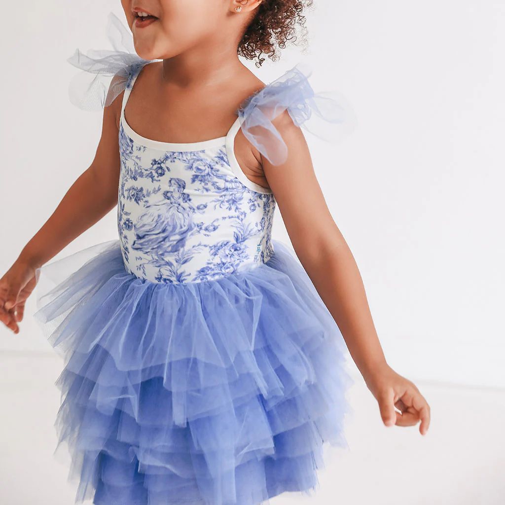 Princess Damask White Ruffled Smocked Girl Tulle Dress | Briar | Posh Peanut