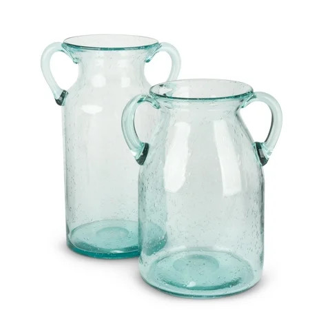 Gerson Set of 2 Sea Glass Milk Jug Vases, Blue | Walmart (US)
