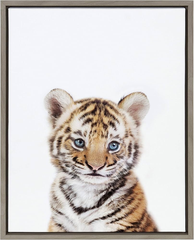Kate and Laurel Sylvie Baby Tiger Portrait Framed Canvas Wall Art by Amy Peterson, 18x24 Gray, Ad... | Amazon (US)