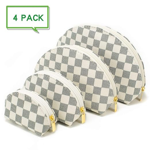 Luxury Checkered Make Up Bag Shell Shape Cosmetic Toiletry Travel Bags including 4 Size Bag (White) | Amazon (US)