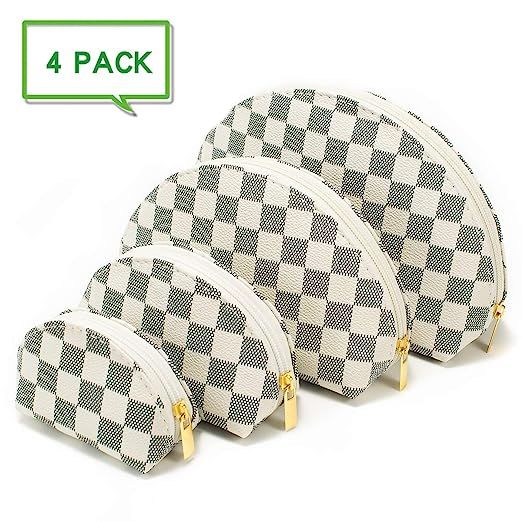 Luxury Checkered Make Up Bag Shell Shape Cosmetic Toiletry Travel Bags including 4 Size Bag (White) | Amazon (US)