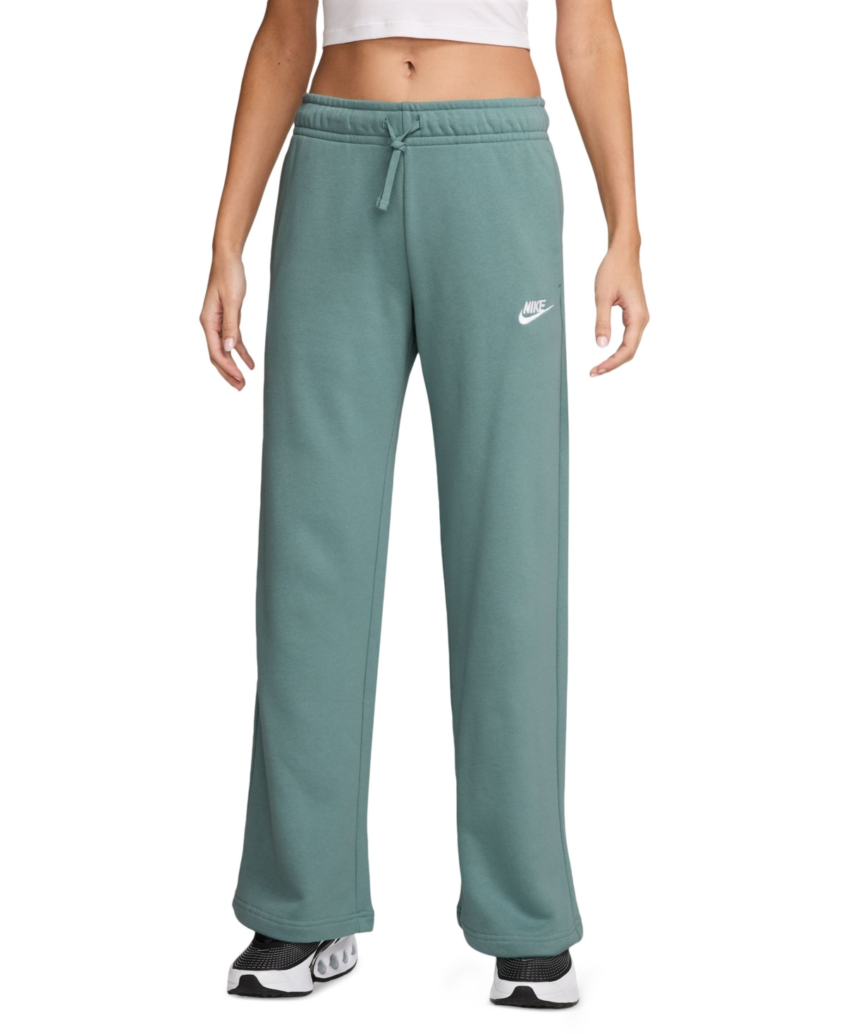 Nike Women's Sportswear Club Fleece Mid-Rise Wide-Leg Sweatpants - Cannon/white | Macy's