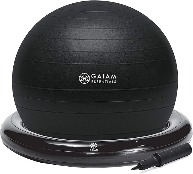 Gaiam Essentials Balance Ball & Base Kit, 65cm Yoga Ball Chair, Exercise Ball with Inflatable Rin... | Amazon (US)