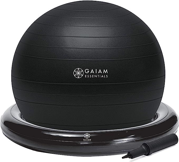 Gaiam Essentials Balance Ball & Base Kit, 65cm Yoga Ball Chair, Exercise Ball with Inflatable Rin... | Amazon (US)
