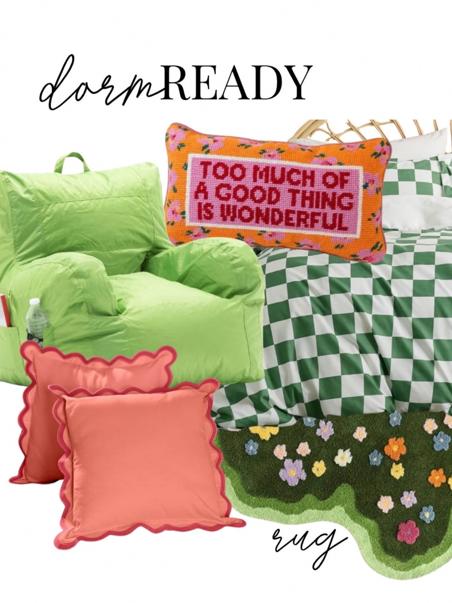 Dorm ready rug, chair, bedding, pillows

#LTKmomlife
