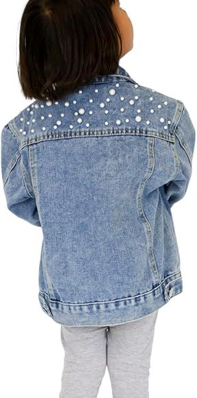 Pretty Robes Customized Girls Jean Jacket with Pearls and Pink Bow Tie, Kids Denim Jacket, Flower... | Amazon (US)