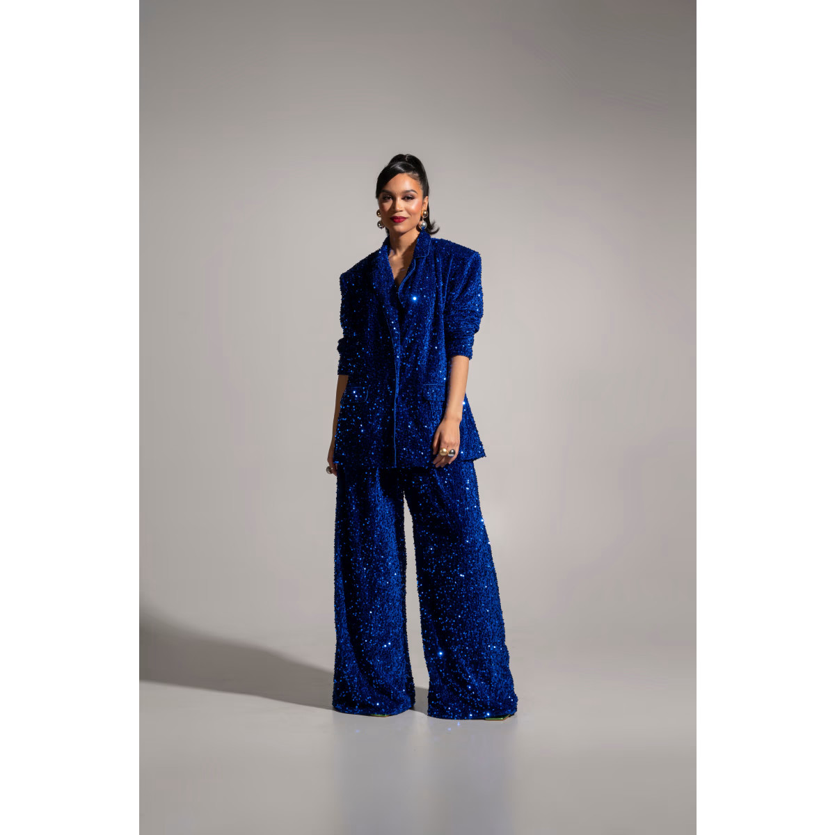 Liza Sequin Blazer In Blue Sapphire | Wolf & Badger