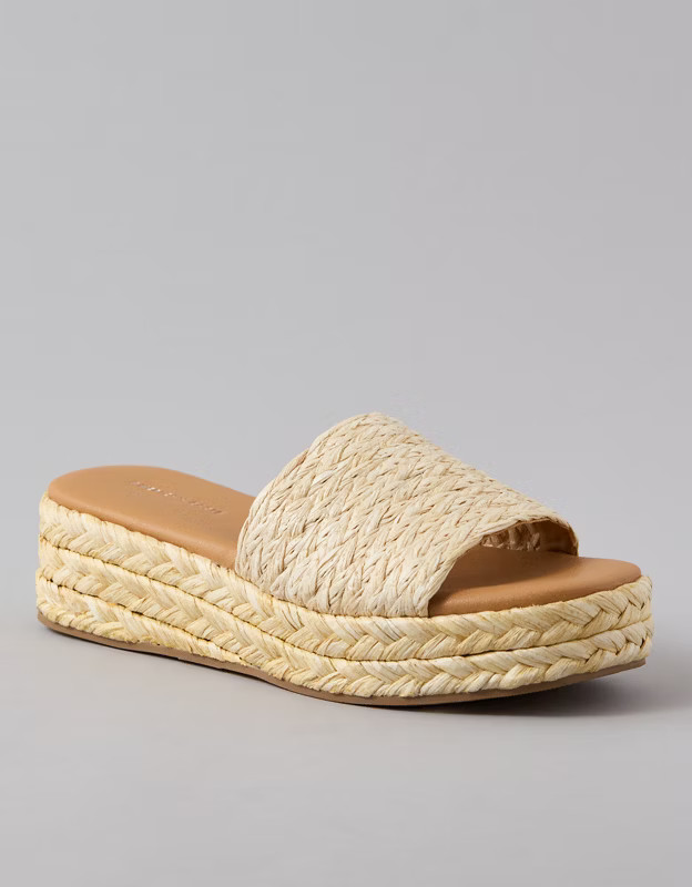 AE Raffia Espadrille Flatform Slide Sandal | American Eagle Outfitters (US & CA)
