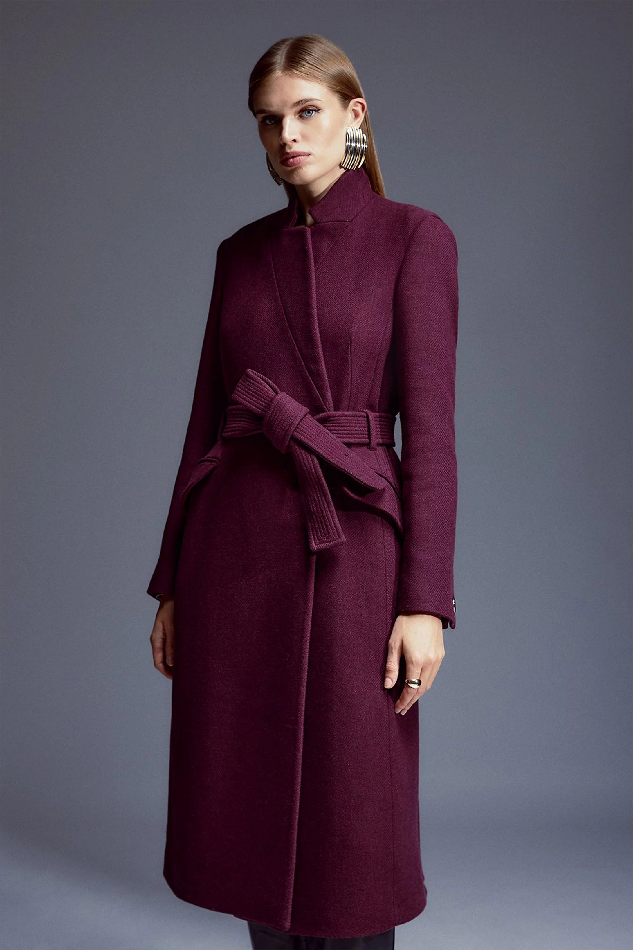 Italian Manteco Wool Forever Notch Neck Midi Coat | Karen Millen UK + IE + DE + NL