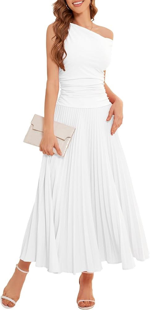 Bbonlinedress Formal Maxi Prom One Shoulder Pleated Cocktail Dress Women Wedding Guest Summer Dai... | Amazon (US)