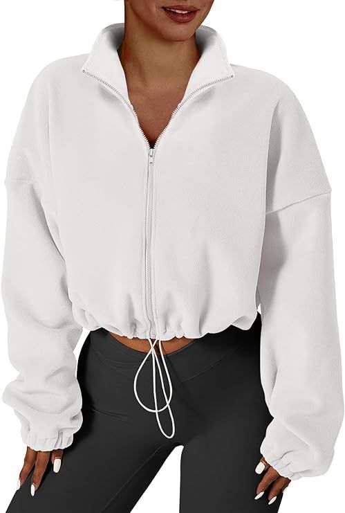 ANRABESS Women's Full Zip Cropped Fleece Sherpa Jackets Oversized Long Sleeve Workout 2023 Fall W... | Amazon (US)