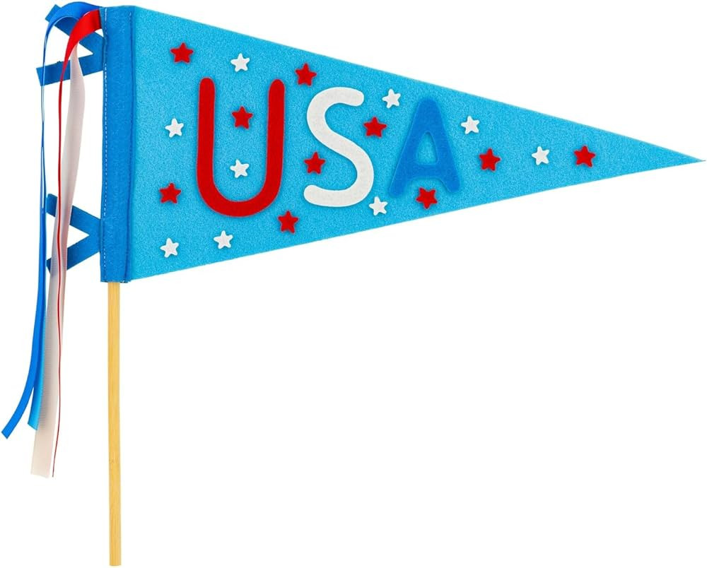 USA Patriotic Felt Pennant Flag, 15.5 x 7 inches, Red White Blue Stars Design with Ribbons, Party... | Amazon (US)