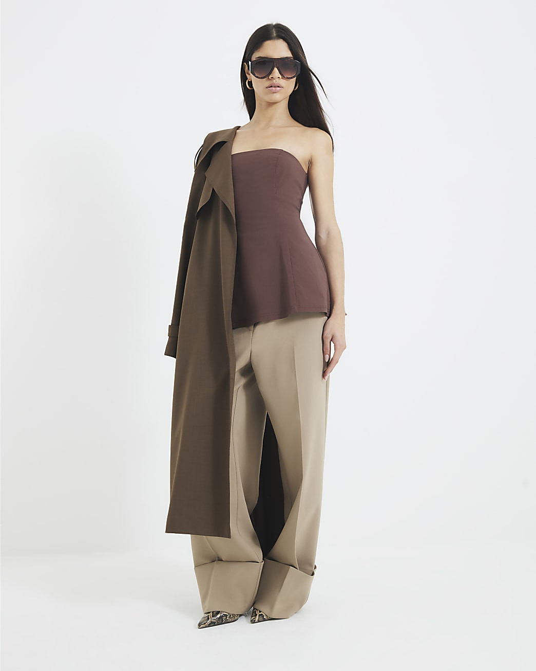 Brown Sleeveless Longline Bandeau Top | River Island UK & IE