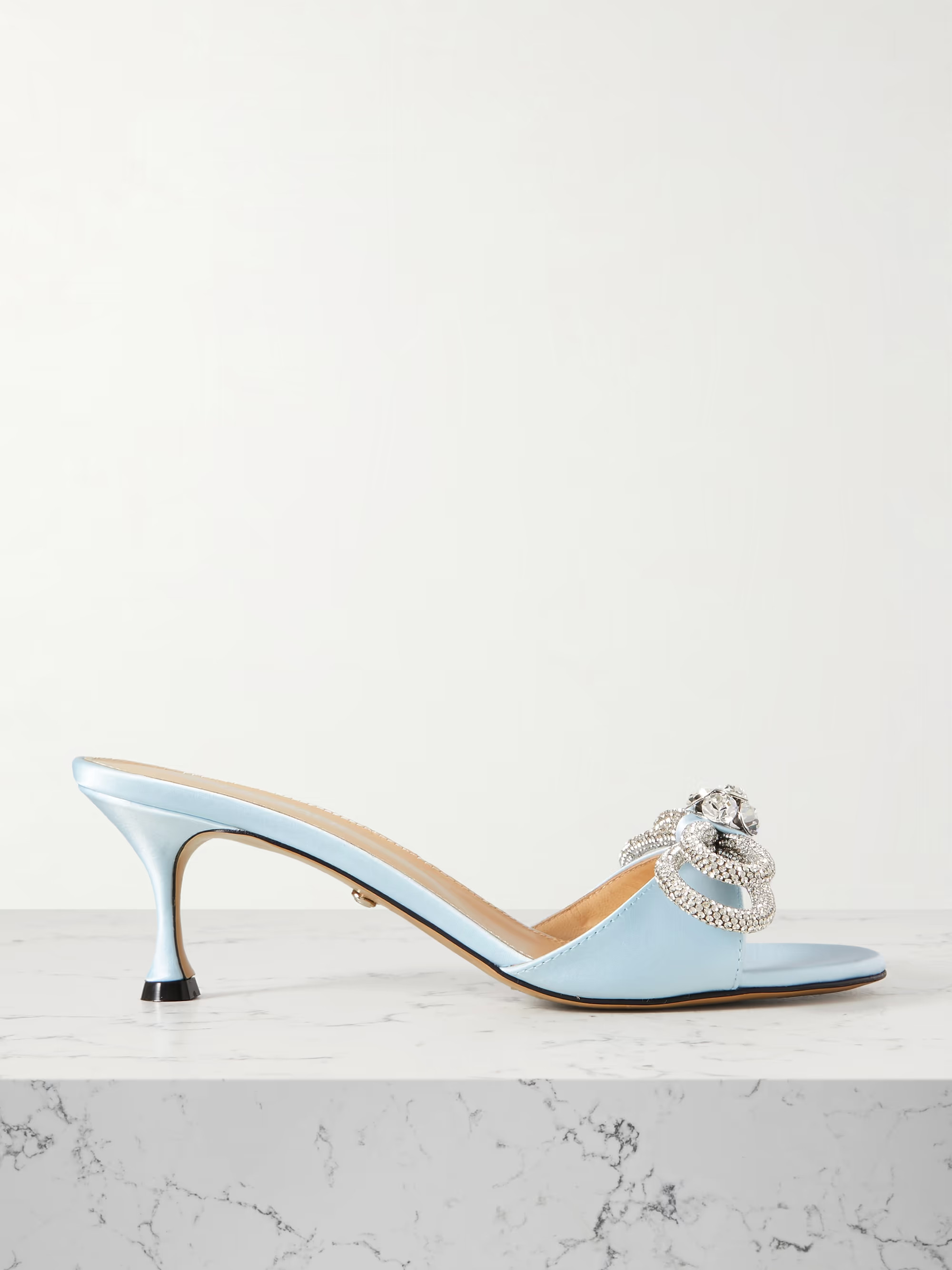 Double Bow crystal-embellished satin mules | NET-A-PORTER (US)