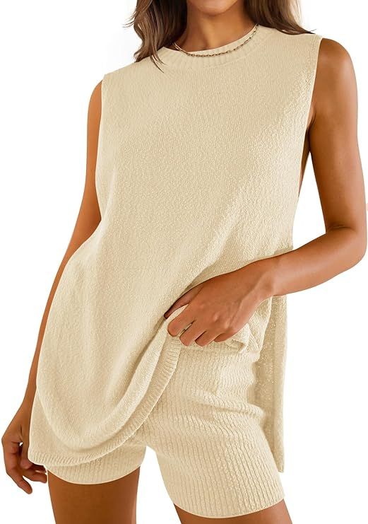 ZESICA Women's Summer Two Piece Sweater Lounge Sets 2024 Casual Knit Trendy Tunic and Shorts Outf... | Amazon (US)