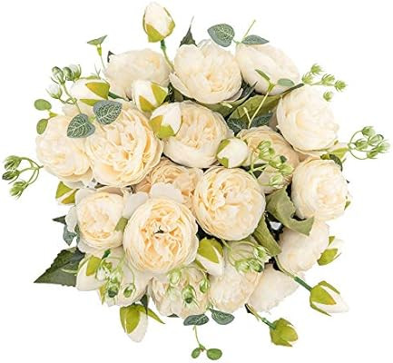 crazylove Artificial Silk Peony Flowers White Peony Fake Flowers Bouquet Small Pieces Design for ... | Amazon (US)