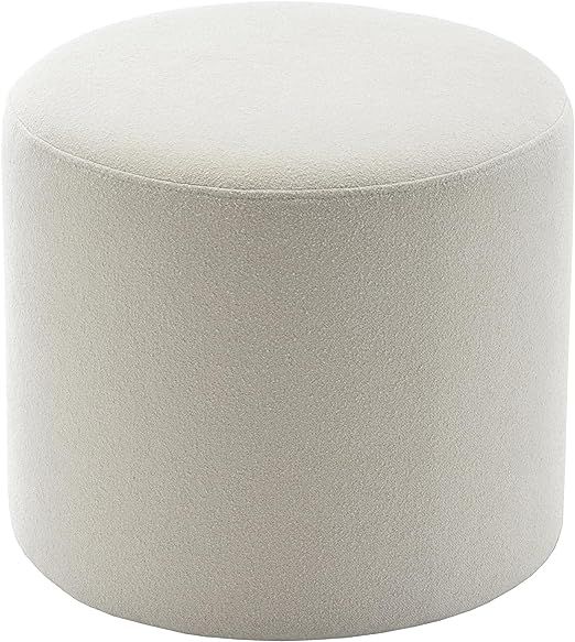 Wovenbyrd 19-Inch Wide Round Pouf Ottoman Footstool, Cream Boucle Performance Fabric | Amazon (US)