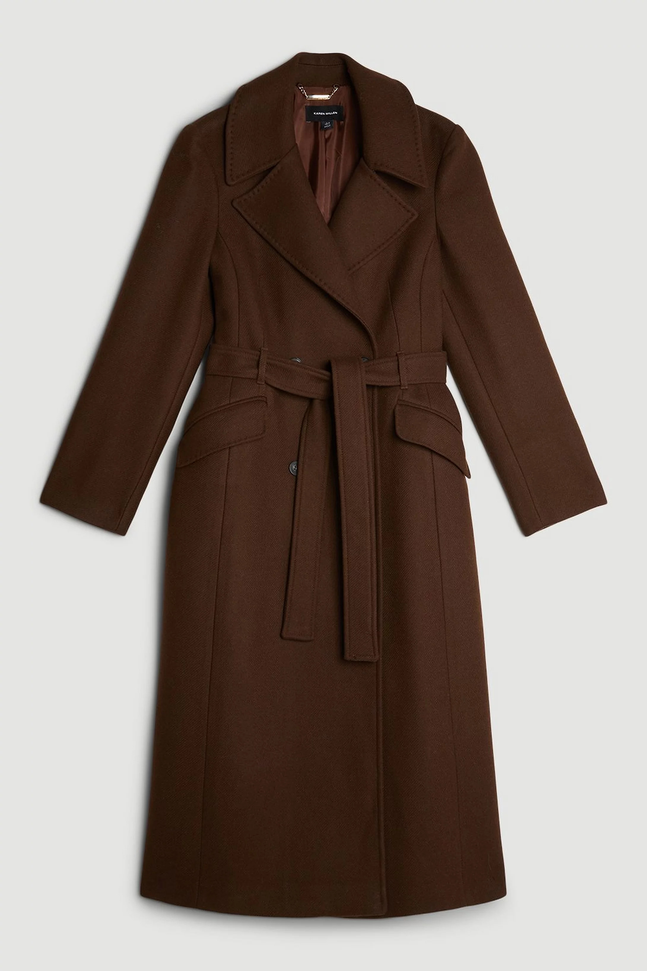 Tailored Self Belt Detail Midaxi Coat | Karen Millen UK + IE + DE + NL