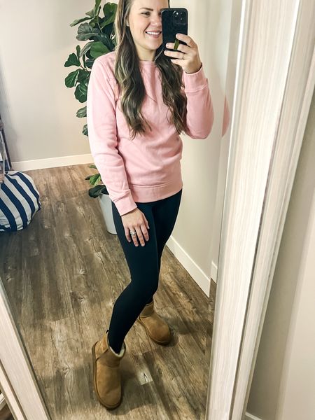 My favorite stay at home mom outfit from amazon! Amazon, lululemon leggings, short Uggs 