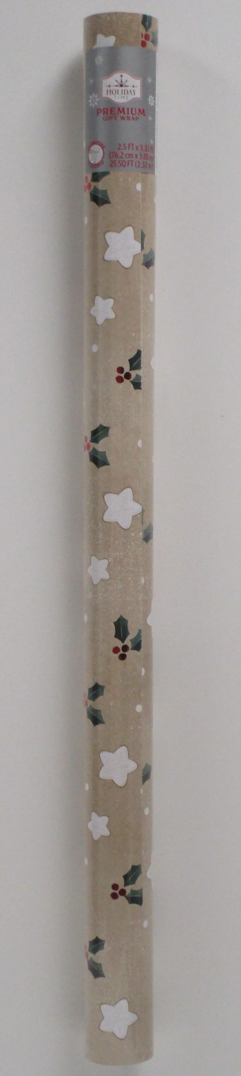 Beige Holly and Stars Premium Christmas Wrapping Paper, 25 sq ft, by Holiday Time | Walmart (US)