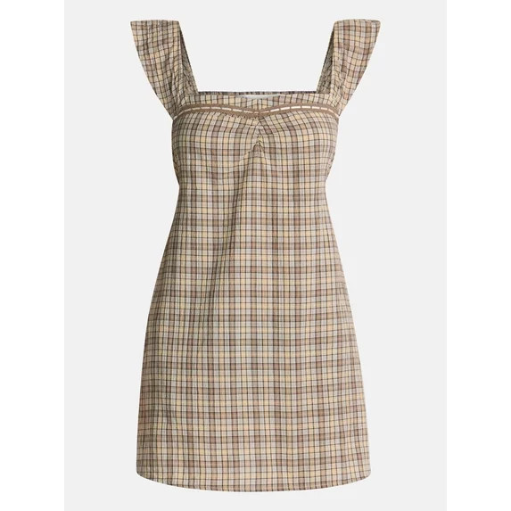 No Boundaries Plaid Picnic Mini Dress, Women’s XXS-XXL | Walmart (US)