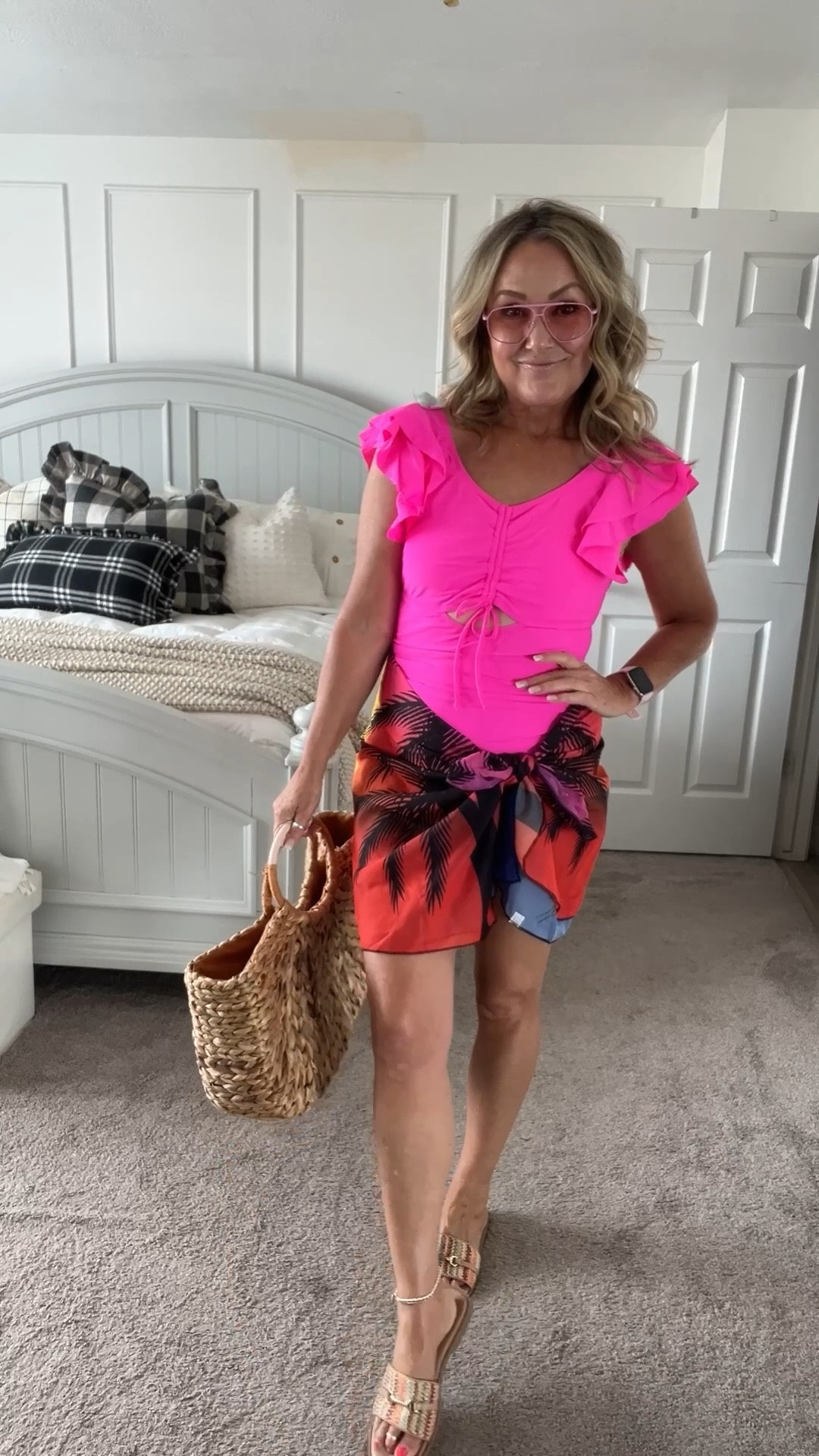 This hot pink swimsuit is a STUNNER! I’m wearing size L. It’s sooo cute with this vibrant sarong, colorful sandals and DARLING pink aviators! 

#LTKSeasonal #LTKSwim #LTKTravel