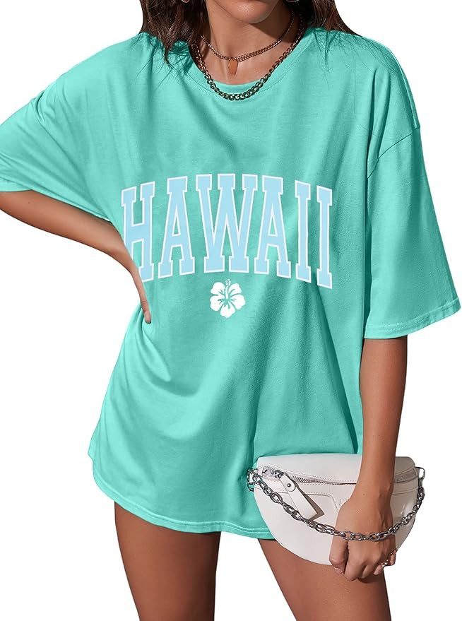 Hawaiian Shirts for Women Flower Shirt Oversized Graphic Tees Tropical Vacation Clothes Summer Va... | Amazon (US)