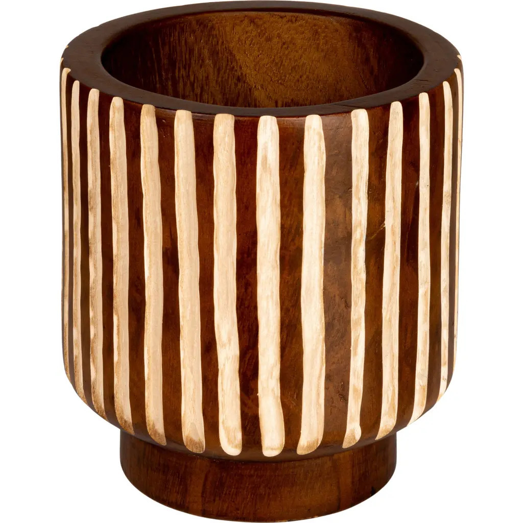 Storied Home Hand-Carved Wood Planter with Stripes, Walnut Finish in Brown at Nordstrom | Nordstrom