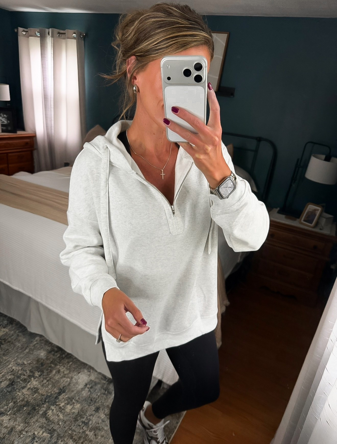 Amazon new arrival. Quarter zip + hoodie and I love the side slits 
Wearing medium

#LTKSeasonal #LTKOver40 #LTKSaleAlert