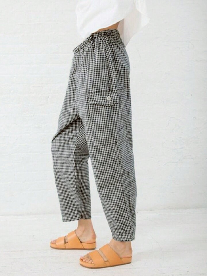 SHEIN LUNE Plus Size Checkered Utility Pants | SHEIN