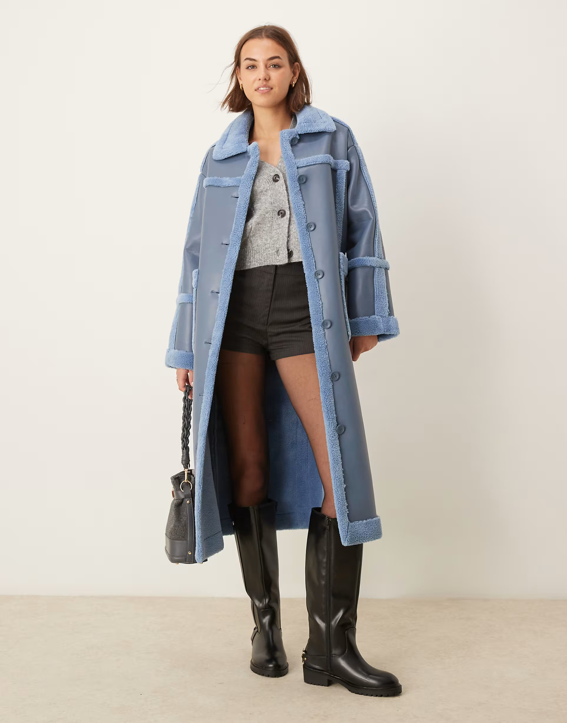 The Frolic exclusive faux shearling maxi coat in blue  | ASOS | ASOS (Global)